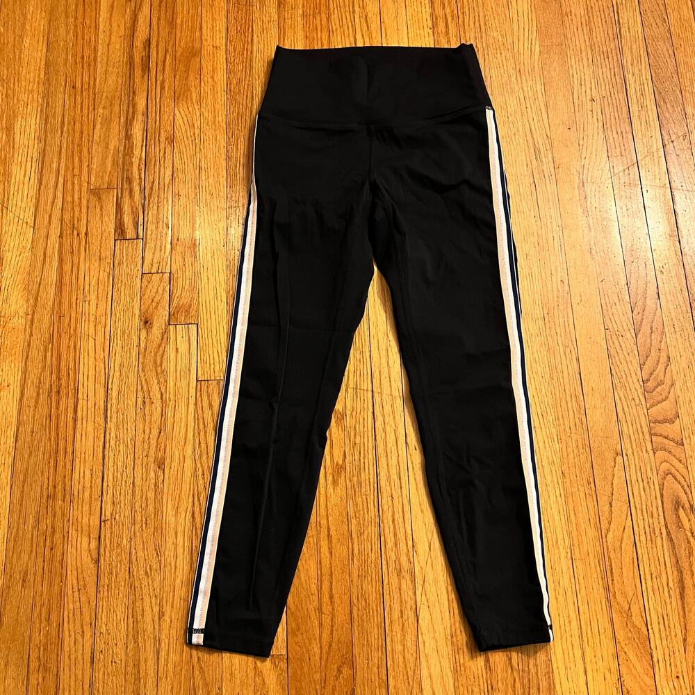 Zyia Active Leegins Pants Womens 4 Black Side Stripe Cropped
